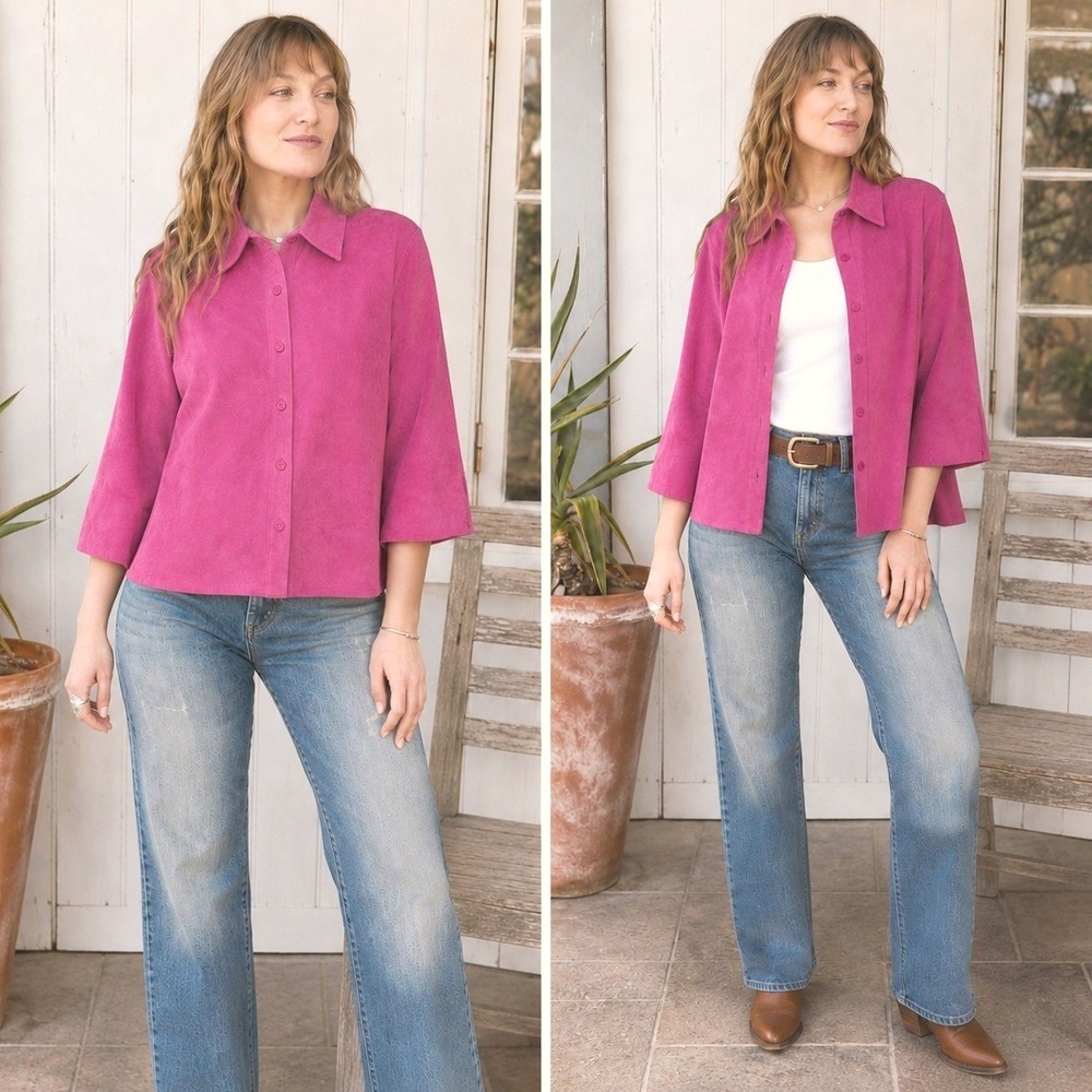 Vintage‎ Sorbe Womens Pink 100% Suede Shirt Jacket Size L (Fits M) Fall Layering
